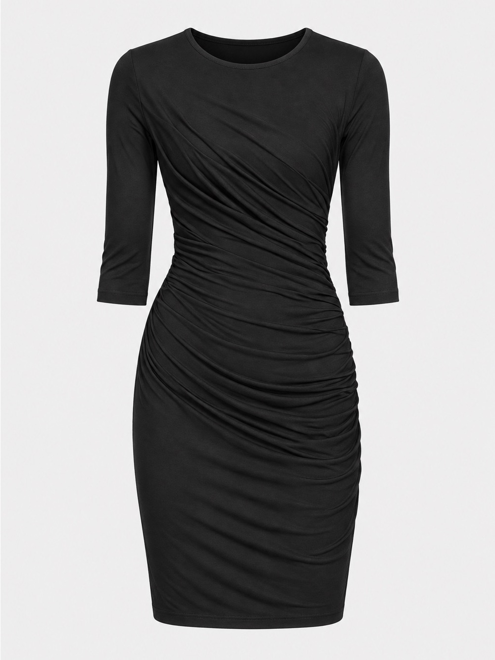 Helmut Lang Black Ruched Draped 3/4 Sleeve Dress Size S